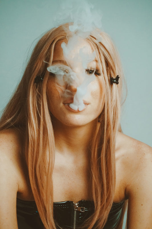 a woman with a face mask
