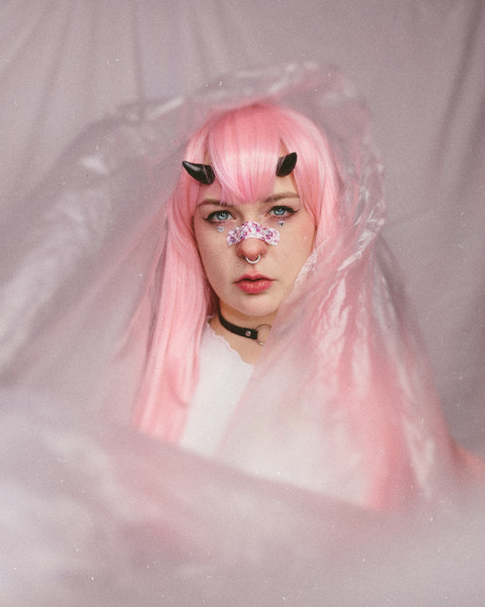 a person with pink hair