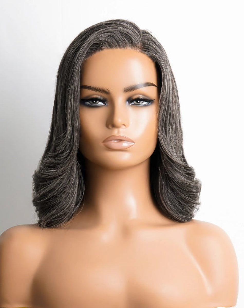 Medium salt and pepper human hair bob
