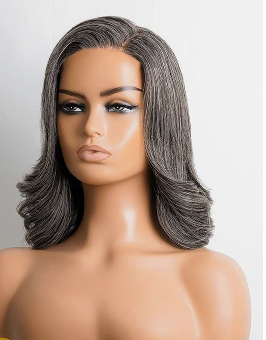 Medium salt and pepper human hair bob
