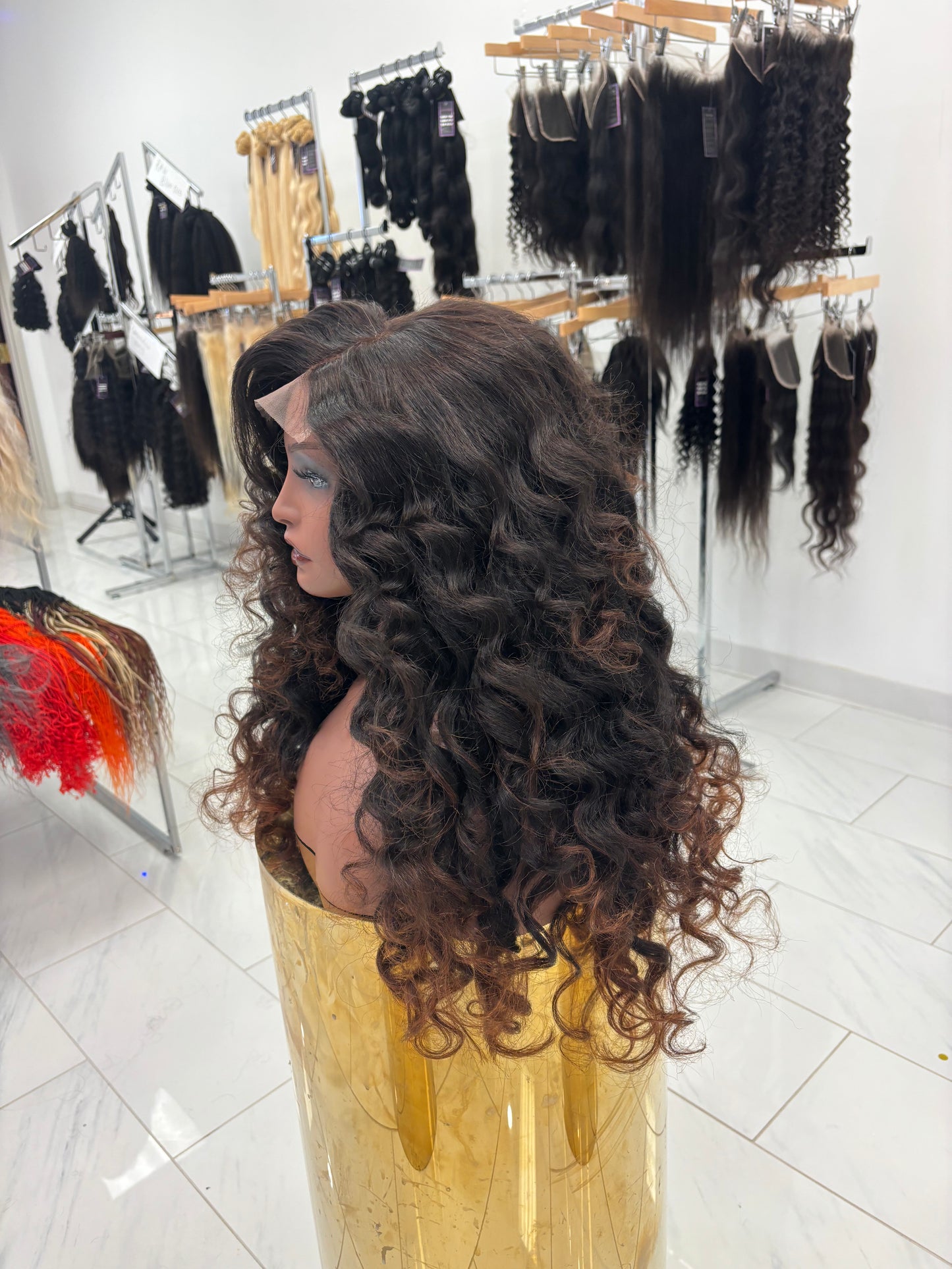 Kinky wand curled glueless wig
