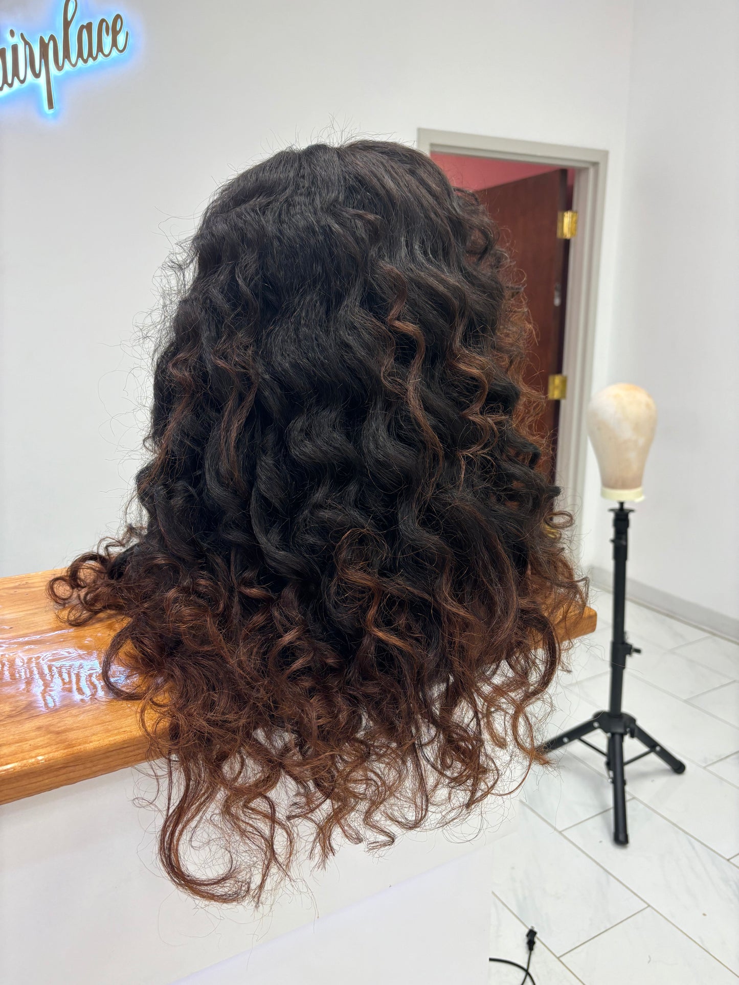 Kinky wand curled glueless wig