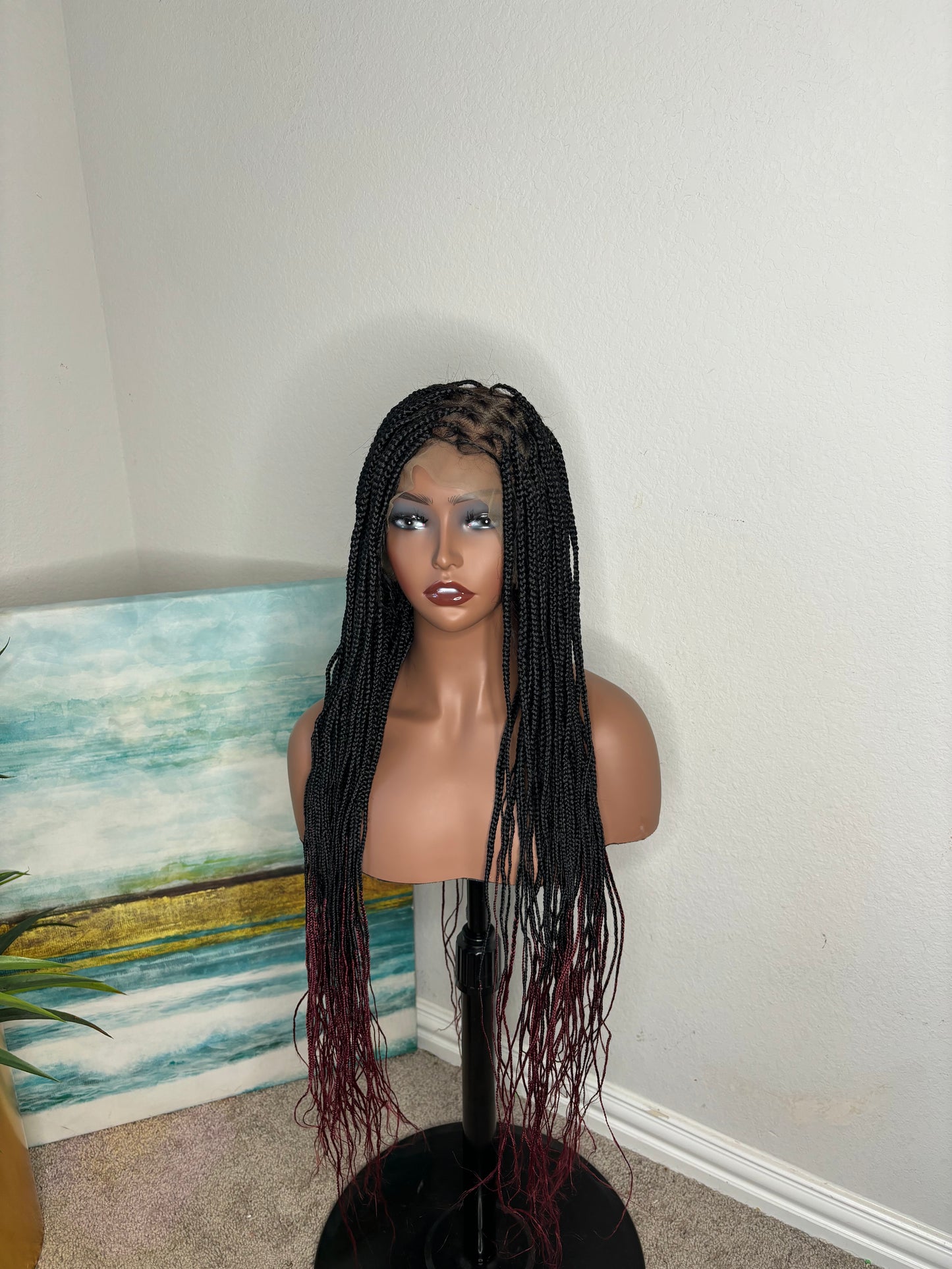 Medium knotless full lace with burgundy tips