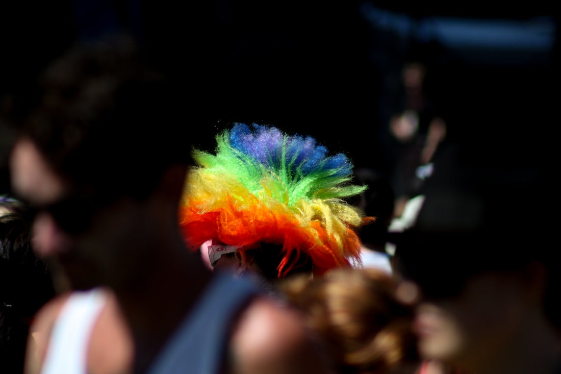 a person with a colorful hat on their head