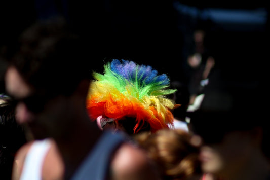 a person with a colorful hat on their head