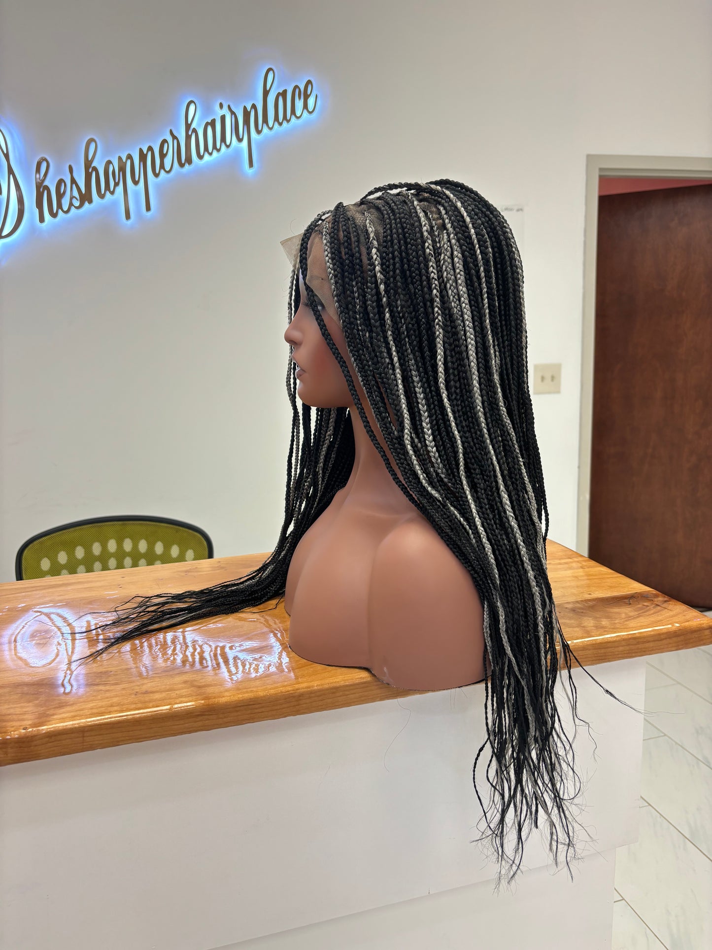 Knotless braids with grey highlights
