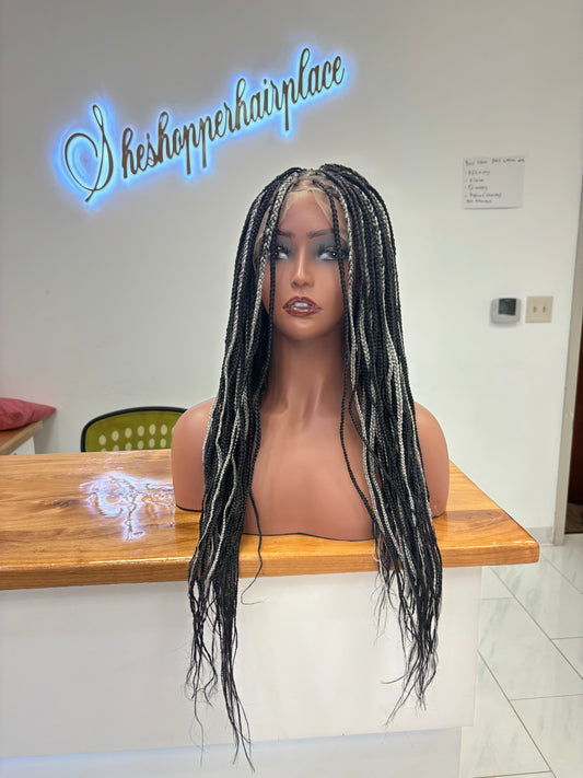 Knotless braids with grey highlights