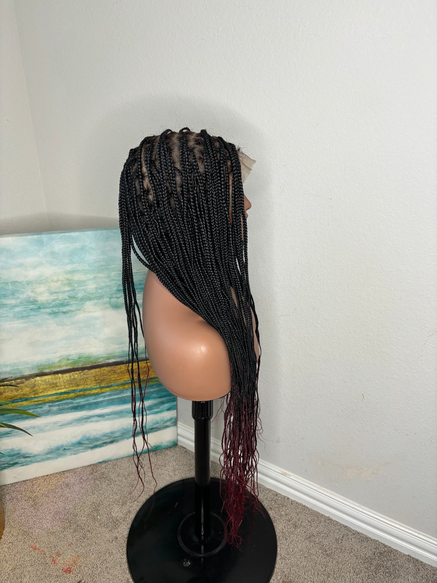 Medium knotless full lace with burgundy tips